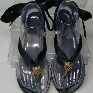 Pelle Moda Vintage Thong Sandal Bounce Black Silk Luxe 6 1/2M